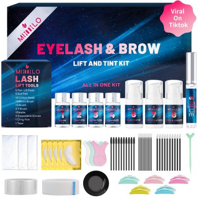 2025 63 Pcs 4-In-1 Eyelash Lift Kit & Brow Lamination Kit Natural Black Color Set,Lasting for 6-8 Weeks,Eyelash & Eyebrow Perm Professional Kit, Easy for Home & Salon Use