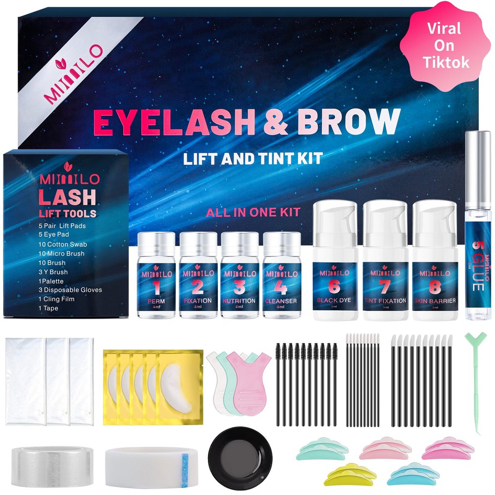 2025 63 Pcs 4-In-1 Eyelash Lift Kit & Brow Lamination Kit Natural Black Color Set,Lasting for 6-8 Weeks,Eyelash & Eyebrow Perm Professional Kit, Easy for Home & Salon Use