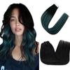 RUNATURE Bundles with Clip in Hair Extensions Real Human Hair Black 14 Inch 120g 7pcs and Tape in Hair Extensions Human Hair Balayage Black to Teal Ombre Hair Extensions 14 Inch 40g 20pcs view 1
