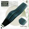 RUNATURE Bundles with Clip in Hair Extensions Real Human Hair Black 14 Inch 120g 7pcs and Tape in Hair Extensions Human Hair Balayage Black to Teal Ombre Hair Extensions 14 Inch 40g 20pcs view 2