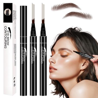 4-Head Split Waterproof Long-lasting Eyebrow Pencil, 2PCS Waterproof Magic Eyebrow Pencil Microblading Eyebrow Pencil,Creates Natural Looking Brows Eye Eyebrow Makeup Eyebrow Pen (Brown-2Pcs)