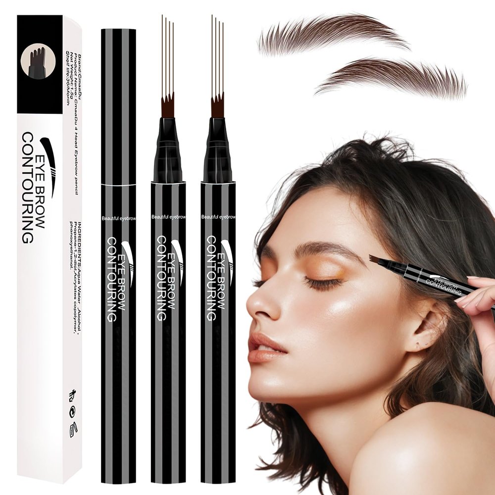 4-Head Split Waterproof Long-lasting Eyebrow Pencil, 2PCS Waterproof Magic Eyebrow Pencil Microblading Eyebrow Pencil,Creates Natural Looking Brows Eye Eyebrow Makeup Eyebrow Pen (Brown-2Pcs)