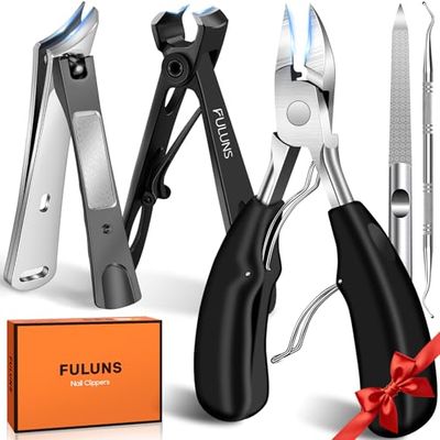 Toenail Clippers for Seniors Thick Toenails, Ingrown Toe Nail Clippers for Men Thick Nails with Wide Opening, Heavy Duty Large Sharp Nail Clippers Set with Long Handle Gifts for Men Women, Black