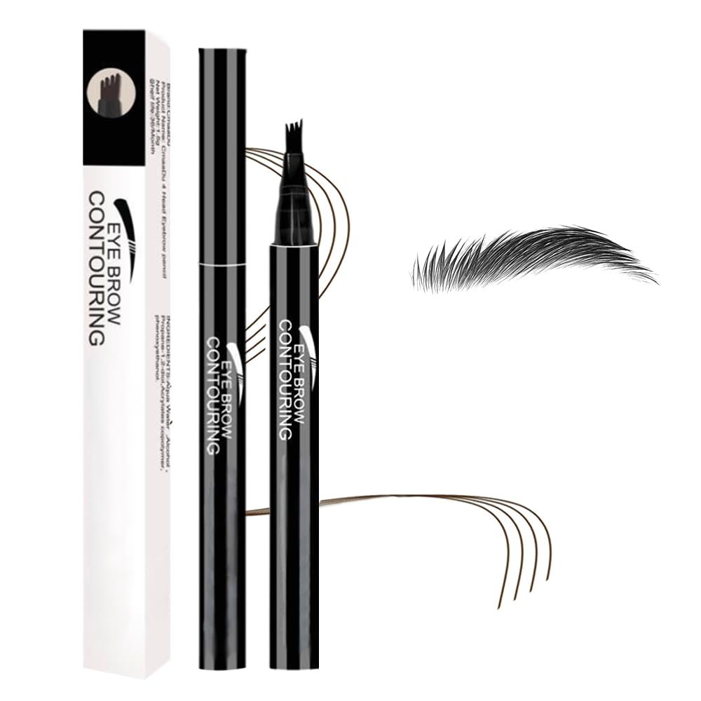 4-Head Split Waterproof Long-lasting Eyebrow Pencil, 2024 Upgraded Natural Brows Eyebrow Pen Magic Eyebrow Microblading Pencil, Natural Makeup Fine Stroke Eyebrow Tattoo Pencil (2Pcs Brown)