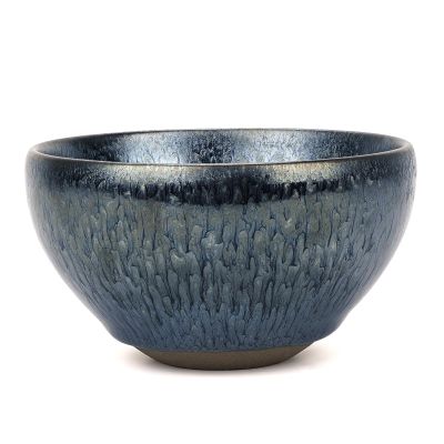 Linkieda Handcrafted Ceramic Shaving Bowl for Wet Shaving, Compatible with All Shaving Brushes, Unique Jian Zhan Glaze for Bathroom Use (Blue)