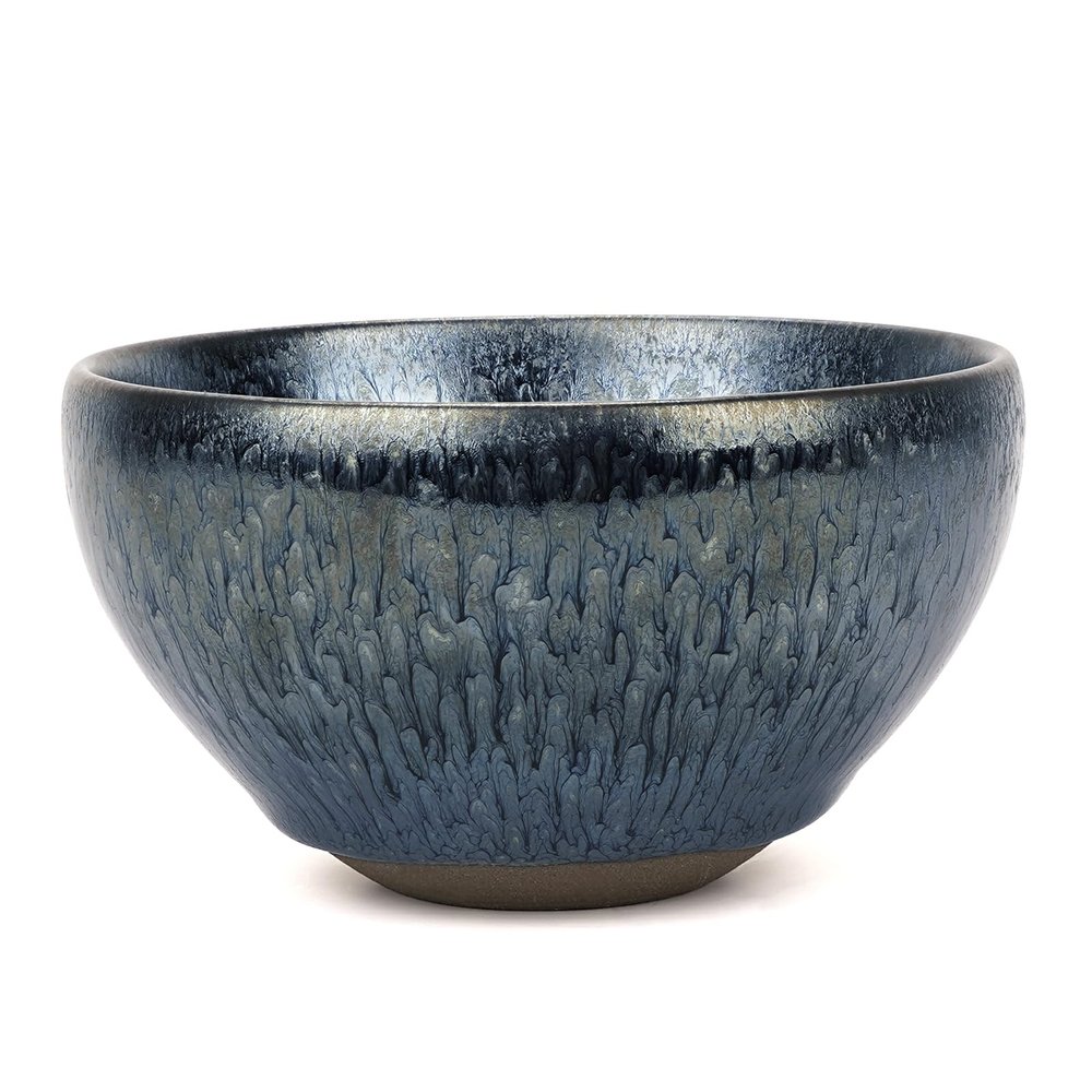 Linkieda Handcrafted Ceramic Shaving Bowl for Wet Shaving, Compatible with All Shaving Brushes, Unique Jian Zhan Glaze for Bathroom Use (Blue)