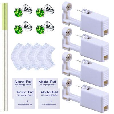 20 Pcs Ear Piercing Kit, Disposable Ear Piercing Gun Kit with 4 Pcs Self Piercing Gun, 4 Pcs Earrings Stud & Cleaning Tools(518 Crown Olive Green Zircon 5mm)