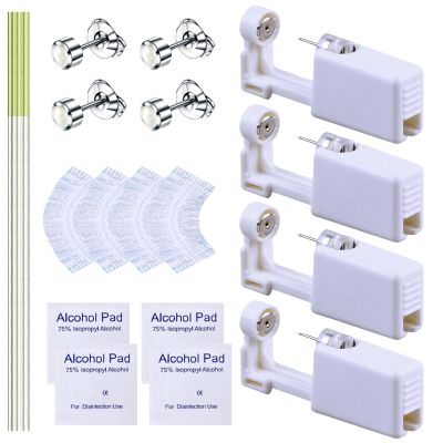 20 Pcs Ear Piercing Kit, Disposable Ear Piercing Gun Kit with 4 Pcs Self Piercing Gun, 4 Pcs Earrings Stud & Cleaning Tools(218 Fashion Pearl 4mm)