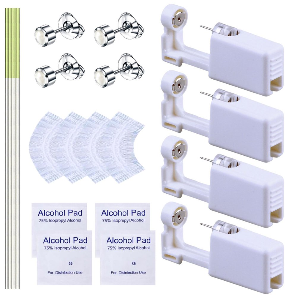20 Pcs Ear Piercing Kit, Disposable Ear Piercing Gun Kit with 4 Pcs Self Piercing Gun, 4 Pcs Earrings Stud & Cleaning Tools(218 Fashion Pearl 4mm)