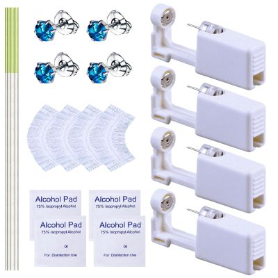 20 Pcs Ear Piercing Kit, Disposable Ear Piercing Gun Kit with 4 Pcs Self Piercing Gun, 4 Pcs Earrings Stud & Cleaning Tools(516 Crown Aquamarine Zircon 5mm)