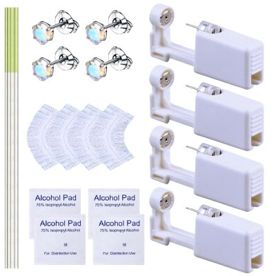 20 Pcs Ear Piercing Kit, Disposable Ear Piercing Gun Kit with 4 Pcs Self Piercing Gun, 4 Pcs Earrings Stud & Cleaning Tools(525 AB Color Zircon 5mm)