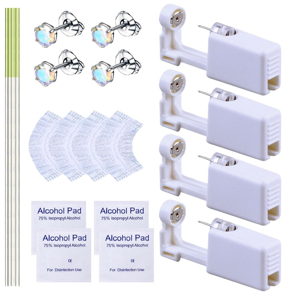 20 Pcs Ear Piercing Kit, Disposable Ear Piercing Gun Kit with 4 Pcs Self Piercing Gun, 4 Pcs Earrings Stud & Cleaning Tools(525 AB Color Zircon 5mm)