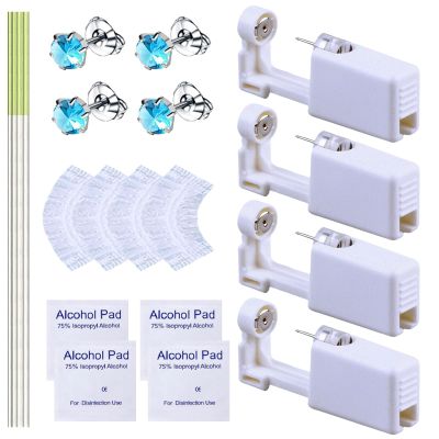 20 Pcs Ear Piercing Kit, Disposable Ear Piercing Gun Kit with 4 Pcs Self Piercing Gun, 4 Pcs Earrings Stud & Cleaning Tools(520 Crown Sapphire Zircon 5mm)