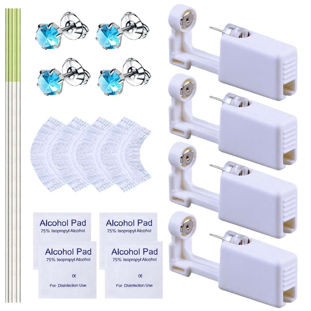 20 Pcs Ear Piercing Kit, Disposable Ear Piercing Gun Kit with 4 Pcs Self Piercing Gun, 4 Pcs Earrings Stud & Cleaning Tools(520 Crown Sapphire Zircon 5mm)