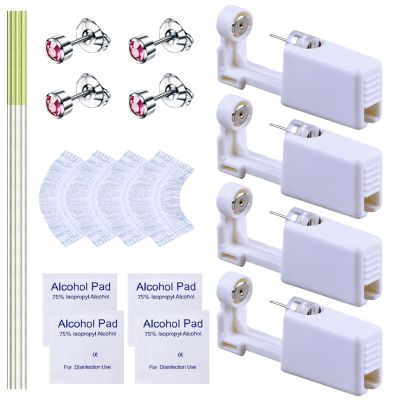 20 Pcs Ear Piercing Kit, Disposable Ear Piercing Gun Kit with 4 Pcs Self Piercing Gun, 4 Pcs Earrings Stud & Cleaning Tools(222 Rose Pink Zircon 4mm)