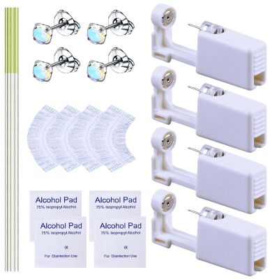 20 Pcs Ear Piercing Kit, Disposable Ear Piercing Gun Kit with 4 Pcs Self Piercing Gun, 4 Pcs Earrings Stud & Cleaning Tools(276 AB Color Zircon 4mm)