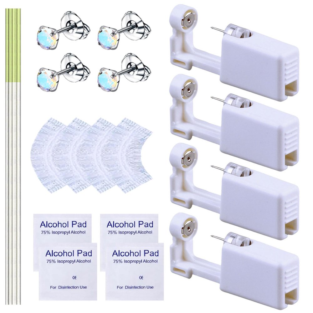20 Pcs Ear Piercing Kit, Disposable Ear Piercing Gun Kit with 4 Pcs Self Piercing Gun, 4 Pcs Earrings Stud & Cleaning Tools(276 AB Color Zircon 4mm)