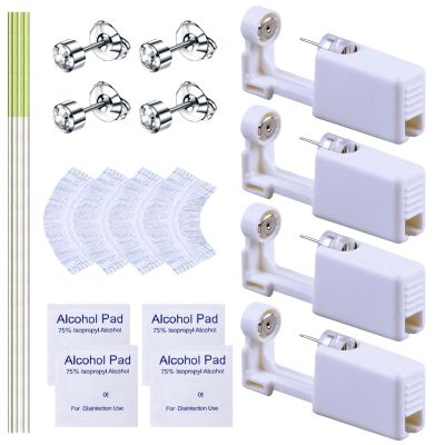 20 Pcs Ear Piercing Kit, Disposable Ear Piercing Gun Kit with 4 Pcs Self Piercing Gun, 4 Pcs Earrings Stud & Cleaning Tools(216 Classic White Diamond 4mm)
