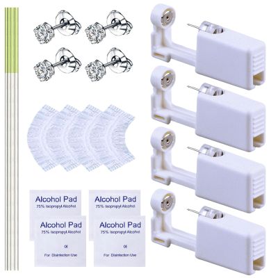 20 Pcs Ear Piercing Kit, Disposable Ear Piercing Gun Kit with 4 Pcs Self Piercing Gun, 4 Pcs Earrings Stud & Cleaning Tools(275 White Zircon 4mm)