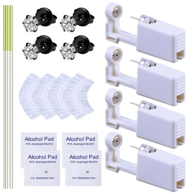20 Pcs Ear Piercing Kit, Disposable Ear Piercing Gun Kit with 4 Pcs Self Piercing Gun, 4 Pcs Earrings Stud & Cleaning Tools(531 Black-plated Crown White Zircon 5mm)