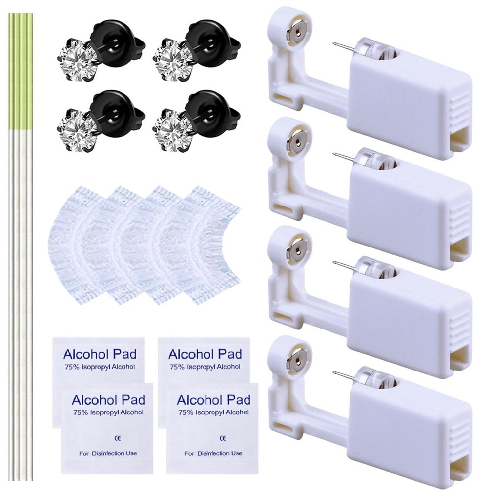 20 Pcs Ear Piercing Kit, Disposable Ear Piercing Gun Kit with 4 Pcs Self Piercing Gun, 4 Pcs Earrings Stud & Cleaning Tools(531 Black-plated Crown White Zircon 5mm)