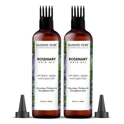 Majestic Pure 100% Pure Rosemary Oil For Hair Growth - Strengthening, Nourishing, Volumizing - Infused with Biotin Oil, Jojoba Oil & Castor Oil - Non GMO Verified - 6.7 Fl Oz (Pack of 2)