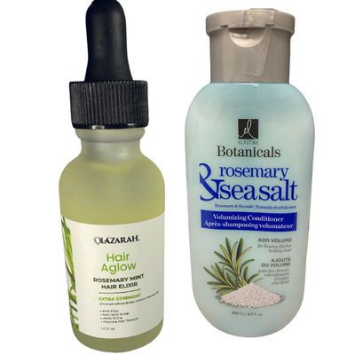 OLAZARAH Rosemary & Mint Hair Oil Elixir + Rosemary & Sea Salt Conditioner Set - Deep Conditioning, Strengthening, and Hydrating Treatment, Sulfate-Free and Paraben-Free, 8 Fl. oz