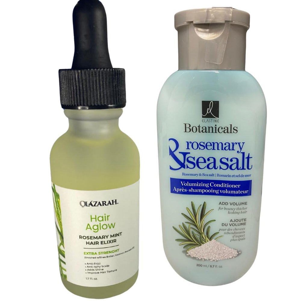 OLAZARAH Rosemary & Mint Hair Oil Elixir + Rosemary & Sea Salt Conditioner Set - Deep Conditioning, Strengthening, and Hydrating Treatment, Sulfate-Free and Paraben-Free, 8 Fl. oz