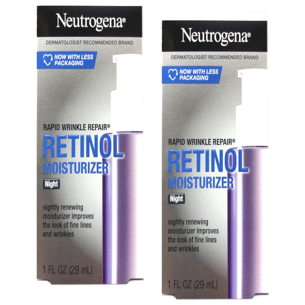 Neutrogena Rapid Wrinkle Repair Night Retinol Moisturizer: 1 fl oz with Retinol and Hyaluronic Acid (Pack of 2)