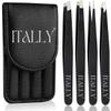 ITALLY Tweezers Set - Professional Eyebrow Tweezers - Stainless Steel Best Precision Tweezers for Women Facial Hair, Splinter, Blackhead & Ingrown Hair Removal, 4Pcs (Black) view 1