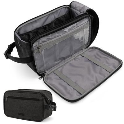 PAVILIA Toiletry Bag for Men, Canvas Travel Dopp Kit, Extra Large Water Resistant Hygiene Bag Toiletries Organizer, Shaving Kit Travel Accessories Bag, Black, Extra Large