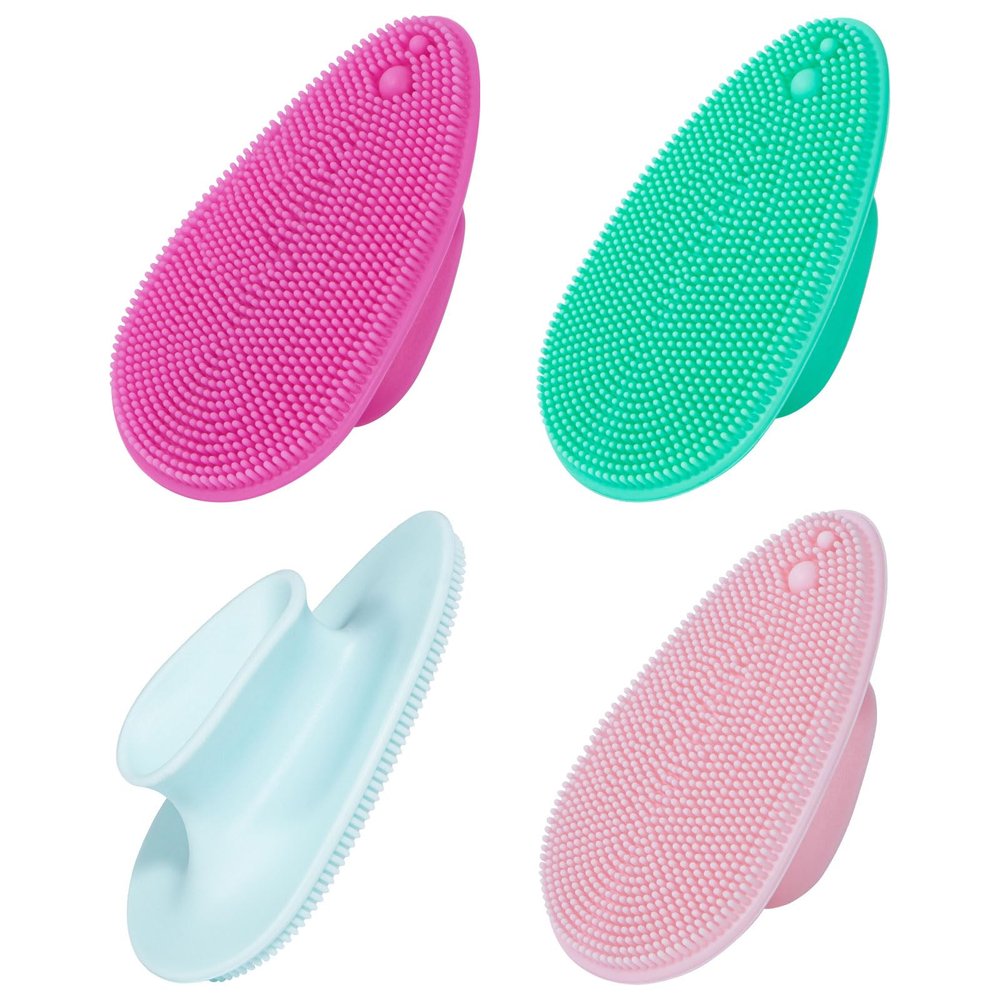 4 Pcs Silicone Face Scrubber, Beomeen Facial Cleansing Brush Soft Silicone Facial Exfoliation and Massage Brush Blackhead Scrubber for Men and Women (Green+ Blue+ Rose+ Pink)