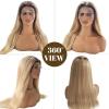 Belaved Long Straight Highlight Lace Front Wig Human Hair 150% Density 13X4 HD Transparent Glueless Wigs Human Hair Ombre Golden Brown to Blonde Balayage Lace Front Wig Pre Plucked Hairline 32 Inch view 3