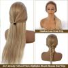 Belaved Long Straight Highlight Lace Front Wig Human Hair 150% Density 13X4 HD Transparent Glueless Wigs Human Hair Ombre Golden Brown to Blonde Balayage Lace Front Wig Pre Plucked Hairline 32 Inch view 4
