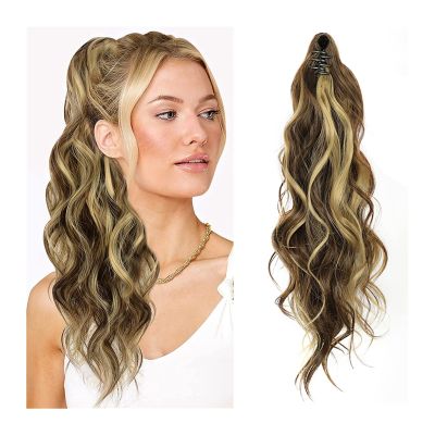 Ponytail Extension 20inch Synthetic Wavy Pony Tail for Daily Party Use Long Curly Wavy Hair Ponytail Extension Claw Jaw Clip in Synthetic Hairpieces for Women Ponytail Hairpiece for Women(Color:Mixed