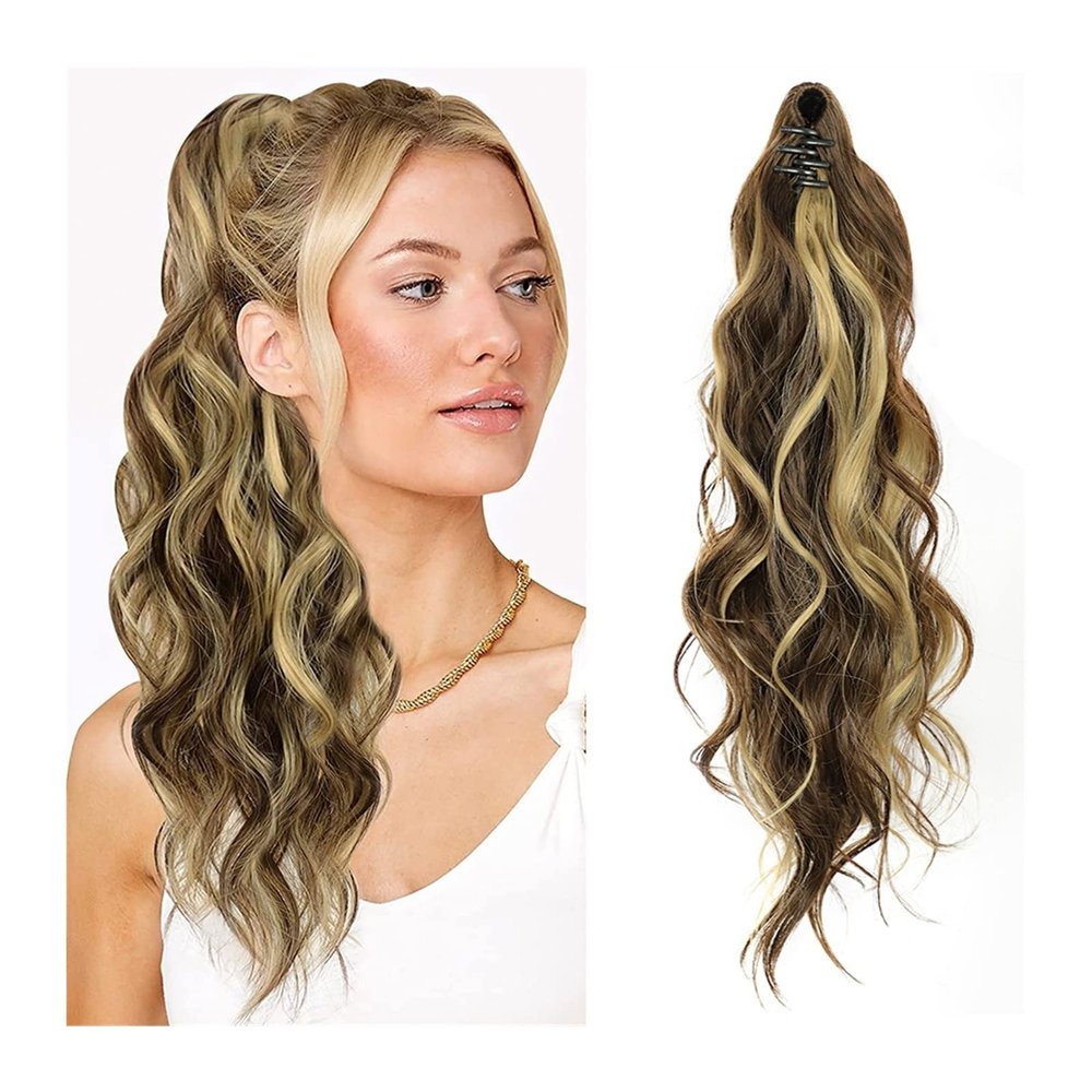 Ponytail Extension 20inch Synthetic Wavy Pony Tail for Daily Party Use Long Curly Wavy Hair Ponytail Extension Claw Jaw Clip in Synthetic Hairpieces for Women Ponytail Hairpiece for Women(Color:Mixed