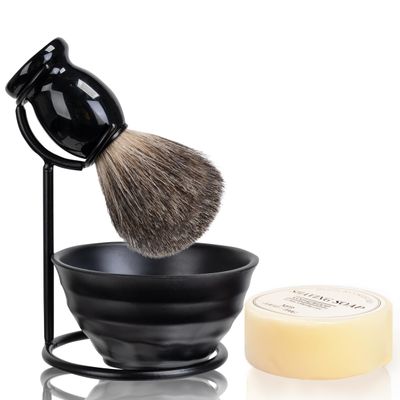 JEQUIL&CORENVEO Shaving Brush Set for Men, Pure Badger Hair Shaving Brush with Soap, Stand and Bowl