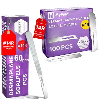 Pack of 60 Disposable Scalpels #14 + 100pcs 14r Blades Dermaplaning kit 14 Blades Scalpel Set