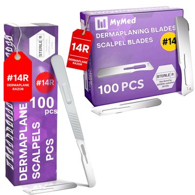 Pack of 100 Disposable Scalpels #14 + 100pcs 14r Blades Dermaplaning kit 14 Blades Scalpel Set