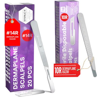 Pack of 20 Disposable Scalpels #14 + 10pcs 10r Blades Dermaplaning Scalpel 10r Blades Scalpel Set