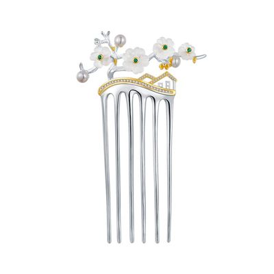 YiAngjGBq Hair Accessories,Hair Sticks And Forks, Vintage Pearl Hair Comb, S925 Silver Chinese Hair Comb Hairpin, Ornate Plum Crystal Hair Sticks, Hair Bun Jewelry for Bride Women Girl