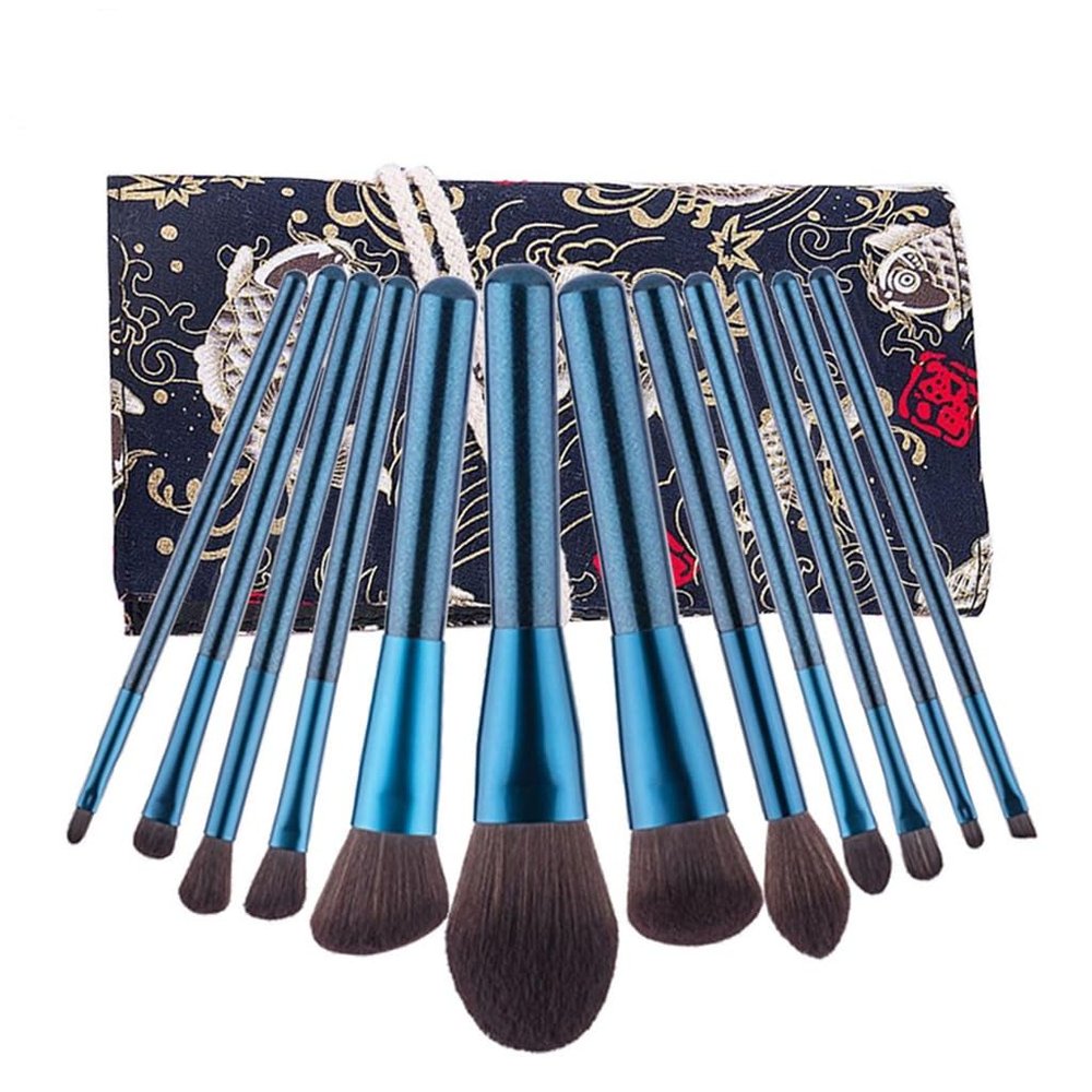 12pcs Yulan Makeup Brush Set Blush Brush Eyeshadow Brush Koi Fish Makeup Brush Storage Brush Bag