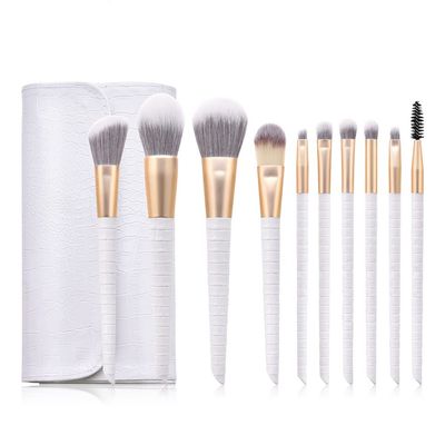 10Pcs/set Makeup Brush Tools Handle Brushes Powder Foundation Blush Contour Eyeshadow Eyebrow Lash Brush(Color:Wit)