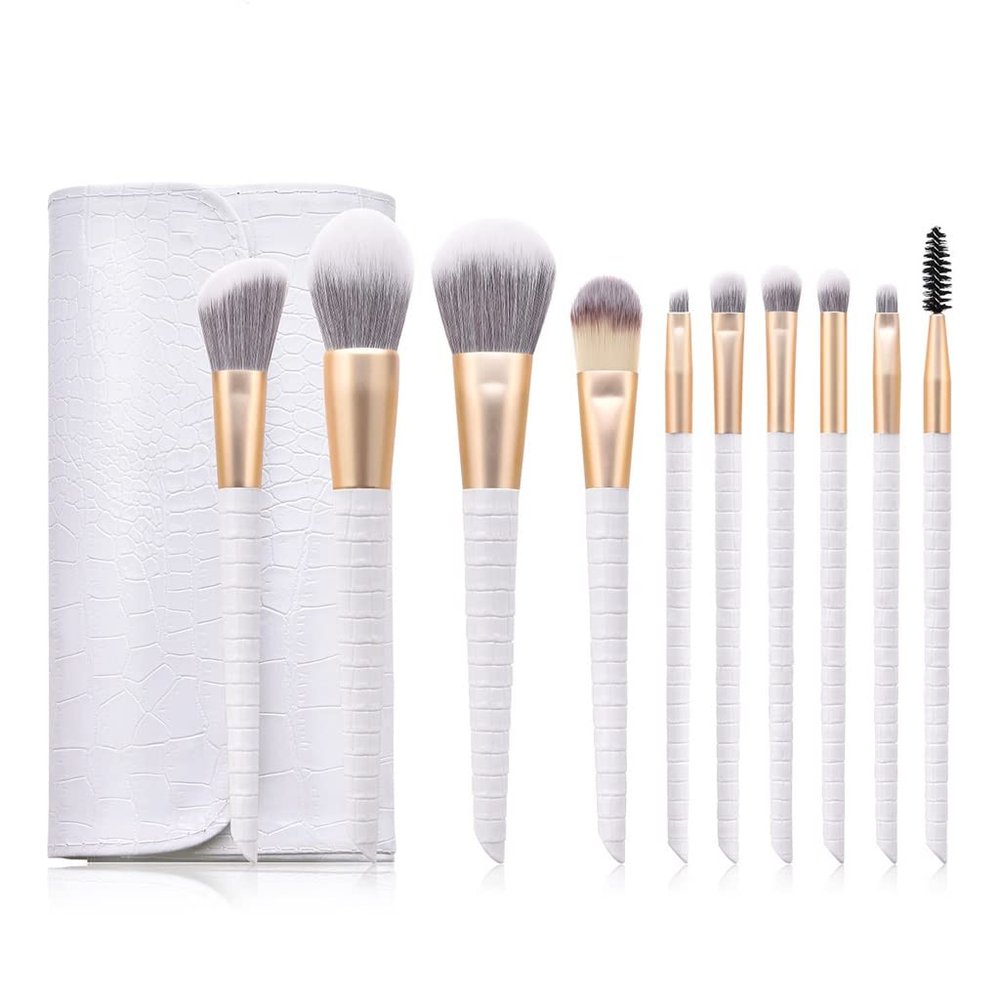 10Pcs/set Makeup Brush Tools Handle Brushes Powder Foundation Blush Contour Eyeshadow Eyebrow Lash Brush(Color:Wit)
