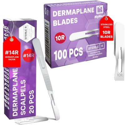 Pack of 20 Disposable Scalpels #14 + 100pcs 10r Blades Dermaplaning kit 10 Blades Scalpel Set