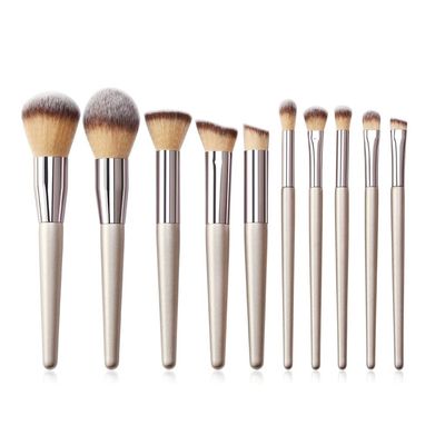 10 Pcs Champagne Makeup Brush Set Pro for Foundation Powder Blush Eyeshadow Cosmetics Tool Beauty Kit