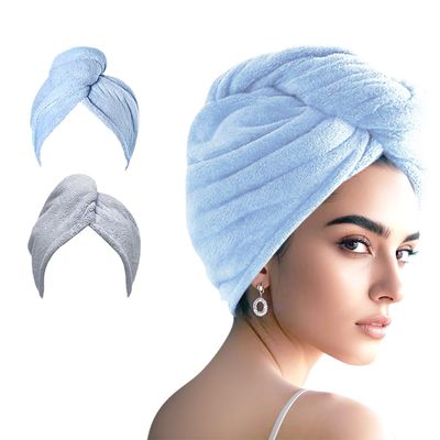 AGKXHDEC 2 Packs Single Layer Microfiber Hair Turbans - Drying Wrap for Women (Blue,Gray)