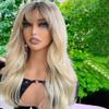 Glueless Dark Root Ombre 613 Blonde Colored Lace Front Wigs Human Hair Transparent Lace Frontal Human Hair Wigs with Bangs for Women Pre Plucked (13x4 lace front wig, 18 inch) view 2