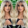 Glueless Dark Root Ombre 613 Blonde Colored Lace Front Wigs Human Hair Transparent Lace Frontal Human Hair Wigs with Bangs for Women Pre Plucked (13x4 lace front wig, 18 inch) view 4