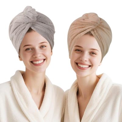 AGKXHDEC 2 Packs Single Layer Microfiber Hair Turbans - Drying Wrap for Women (Gray,Brown)